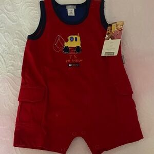 Carter's Red Romper with Yellow Excavator